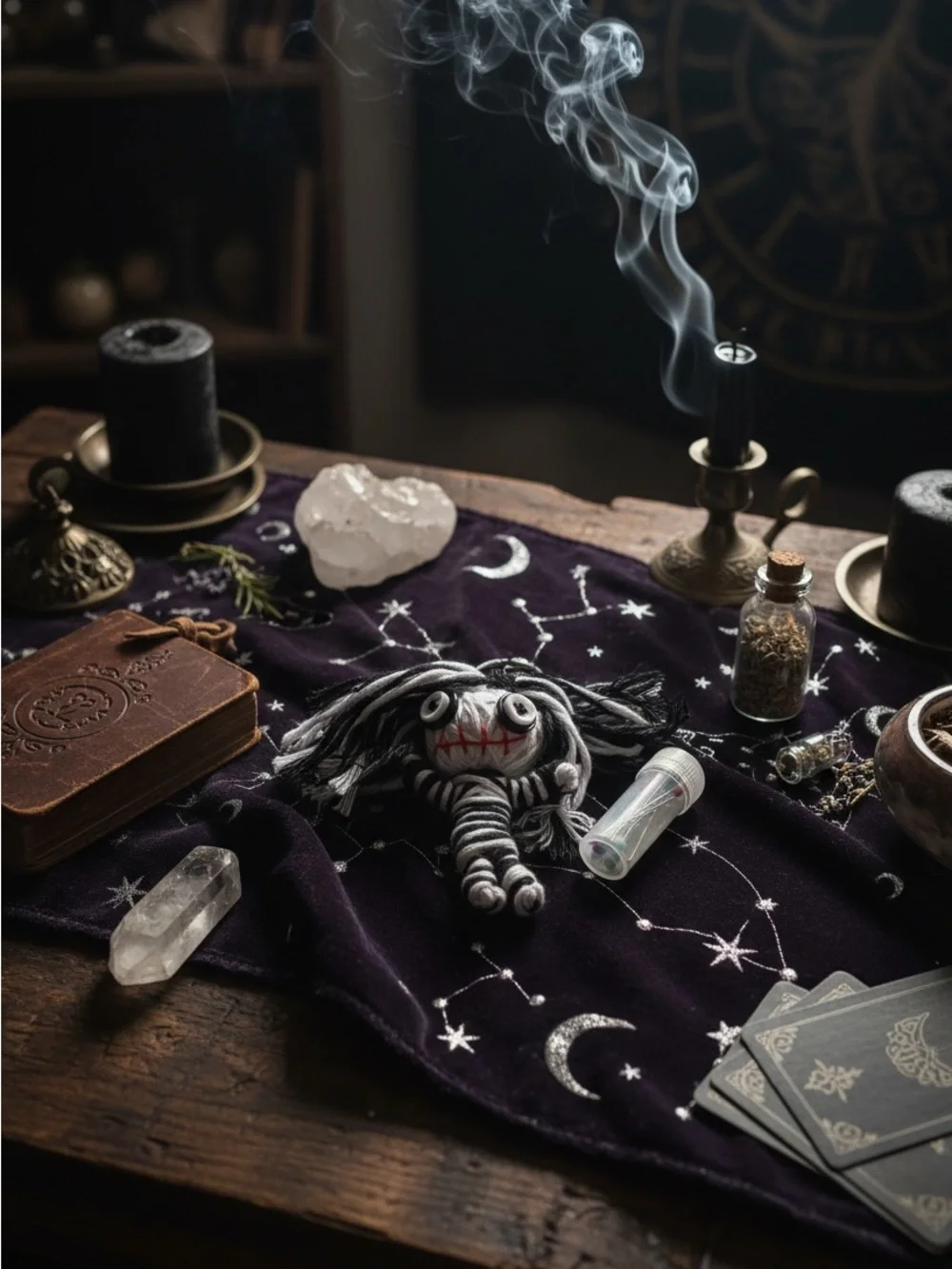 Creepy Voodoo Doll Keychain w/ 10 Pins Gothic Halloween Witchy